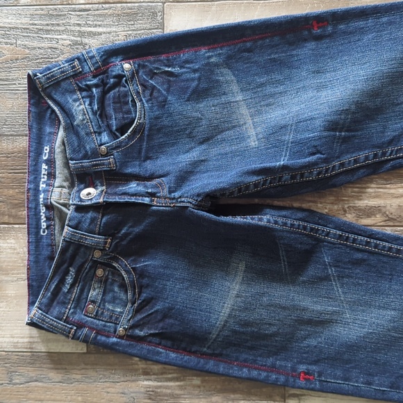 COWGIRL TUFF "Hot Rod Red" bootcut blue jeans red stitching horseback riding 24 - Picture 3 of 13